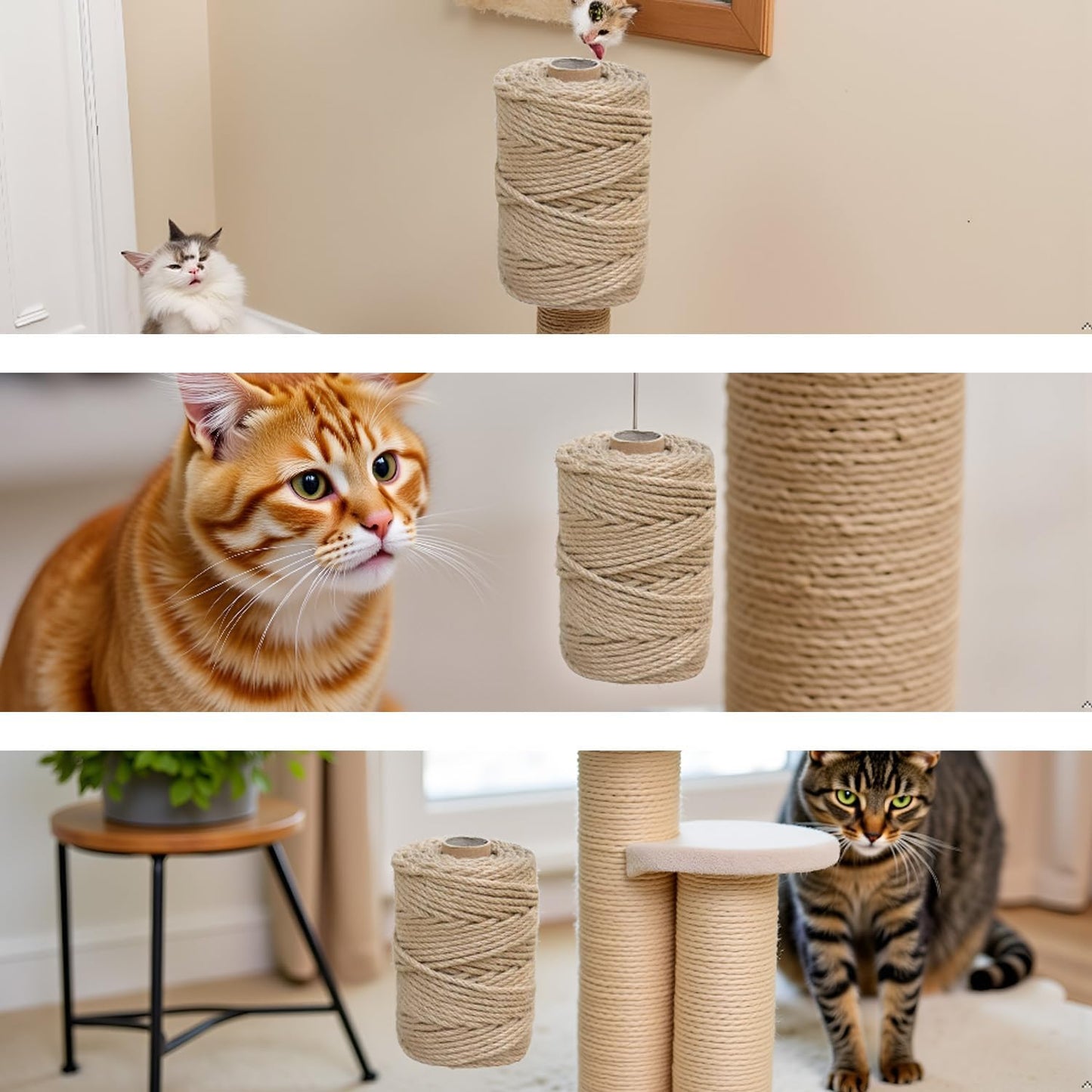 1/4 in (6 mm) X 328 Ft (100 Meters) Jute Twine Rope String for Home Decorating, Cat Scratcher Post Tree, DIY Arts Crafts, Garden, Binding, Packing Material