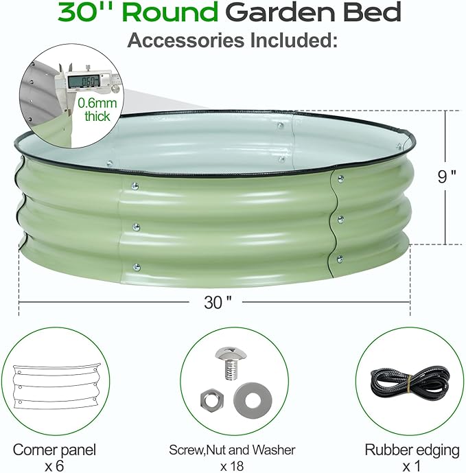 Aoodor 9" Tall 30" Metal Raised Garden Bed, Outdoor Planter Box and Raised Garden Kit for Vegetables, Flowers, Arugula and Herbs, Olive Green