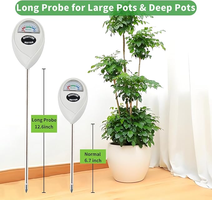 Soil Moisture Meter, 2 Pack Long Probe Soil Moisture Monitor for House Plants, Soil Hygrometer Moisture Sensor for Indoor & Outdoor, Garden, Farm, Lawn Plant Care, No Battery Needed(White)