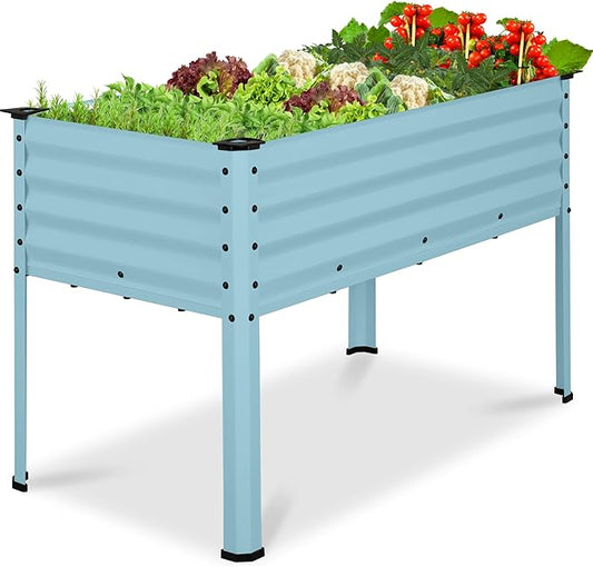 Best Choice Products 48x24x30in Galvanized Raised Garden Bed, Metal Elevated Planter Box, Vegetable Garden for Backyard, Patio, Balcony - Mist Blue