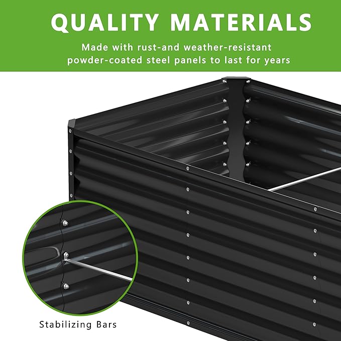 2PCS 4x2x1FT Galvanized Raised Garden Bed,Planter Raised Beds-Metal Garden Box,Large Plant for Outdoor Planting, Vegetables Bed，Flower,herb-Black