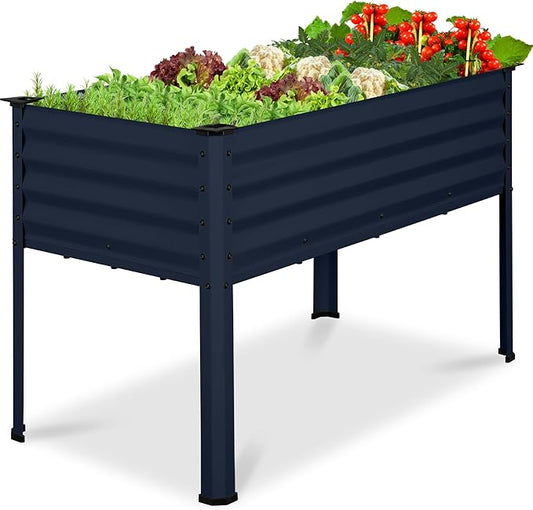Best Choice Products 48x24x30in Galvanized Raised Garden Bed, Metal Elevated Planter Box, Vegetable Garden for Backyard, Patio, Balcony - Navy Blue