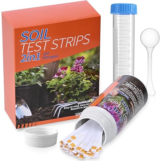 Upgrade pH and Nitrogen Soil pH Tester with Measuring Cylinder - Accurate 100 Soil Testing Kit Professional Soil pH Test Strips for Garden Lawn Yard Grass Flower Vegetable Compost Dirt
