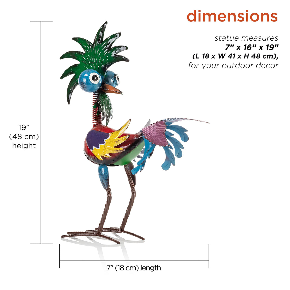 19" Tall Wild Tropical Metal Rooster Yard Statue (19" Multicolor Rooster)