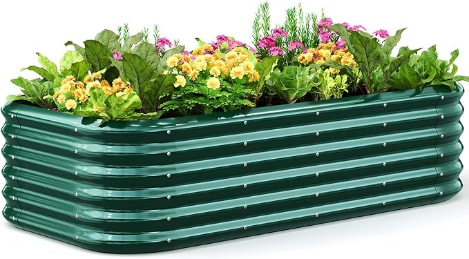 Quictent Galvanized Raised Garden Bed Kit, 6x3x1.5 ft Oval Metal Planter Box Tall for Vegetables Outdoor Backyard, Strengthened by Crossbar, Dark Green