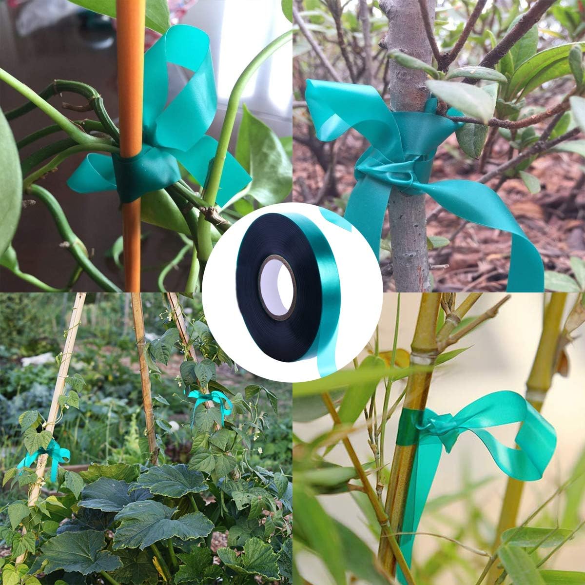 6 Rolls 150 Feet Stretch Tie Tape 0.5 Inch Garden Tie Tape Thick Plant Ribbon Garden Green Vinyl Stake for Indoor Outdoor Patio Plant Use