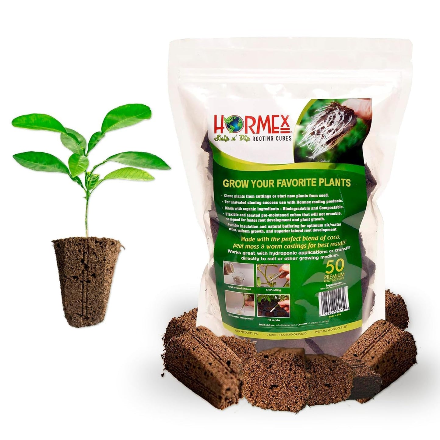 Hormex Rooting Powder #1 & Rooting Cubes Combo - Rooting Hormone for Softwood Cuttings & Organic Peat Moss Coco Plugs - Fast, Healthy Root Growth for Propagation, Hydroponics, & Seed Starting