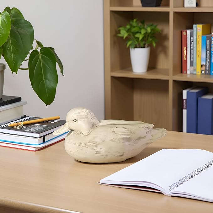 Knick Knacks Duck Statue Home Decor Hand Carved Hand Painted Decor for Home, Office Desk Cute Animal Figurine Unique Gift for Holidays Housewarming (Beige)