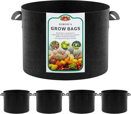 5-Pack 15 Gallon Grow Bags, Thickened Aeration Fabric Pots with Handles, Heavy Duty Plant Bags for Vegetables, Tomatoes, Potatoes, Fruits & Flowers, Reusable Garden Pots for Plants