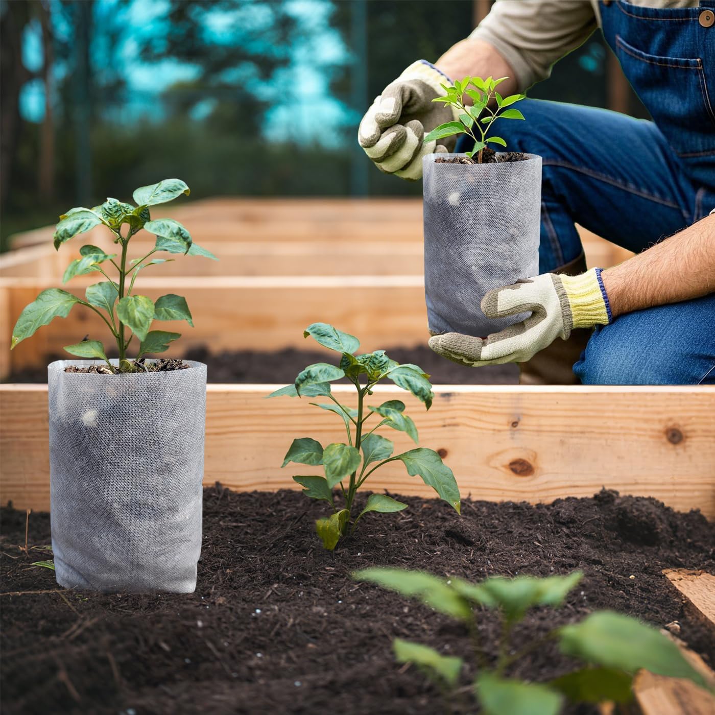 Belit 50 Pcs 10.2" H Deep Nursery Grow Bags, Non-Woven Plants Pots Container for Starting Rooted Plants Vegetable, Flower, Seedling Tree