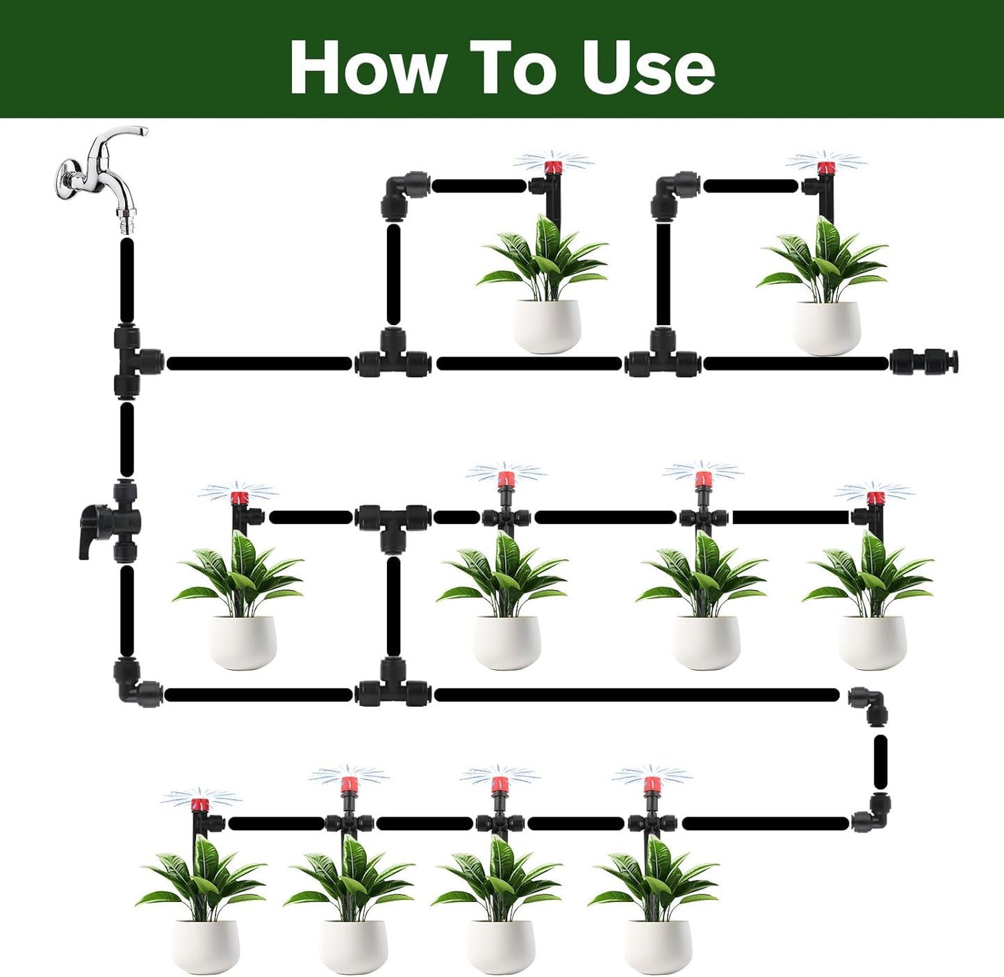 Kalolary 10PCS Quick Connect 1/4" Drip Irrigation Valve, Drip Irrigation Tee Connector for 1/4" Irrigation Tubing 3 Hoses Shut Off Coupling Valve Leak Free Connector Locking Fitting for Water System