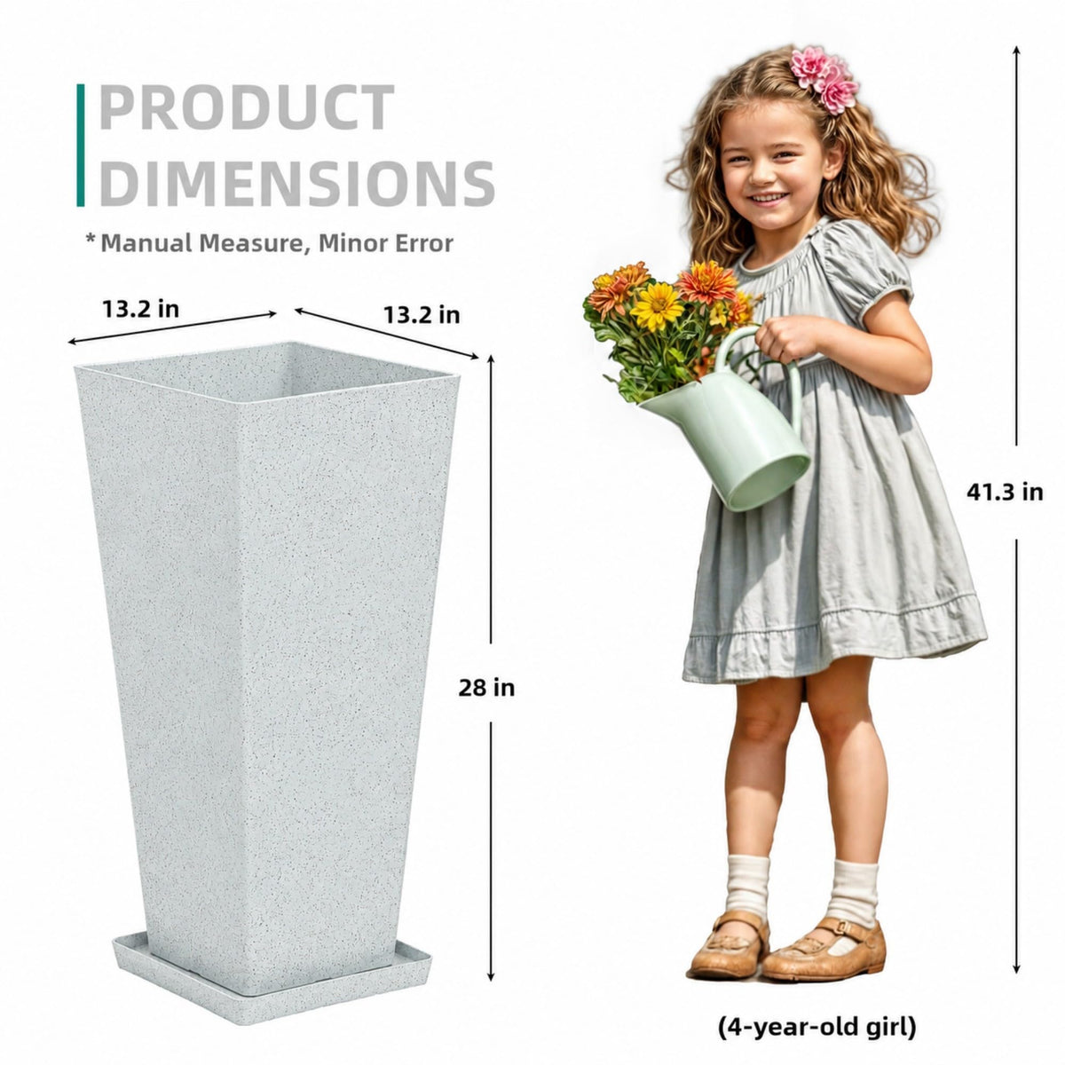 Autodaya 28" Plant Pots Tall Planters for Outdoor Plants Set of 2 with Tray (Tall Terrazzo White-28")