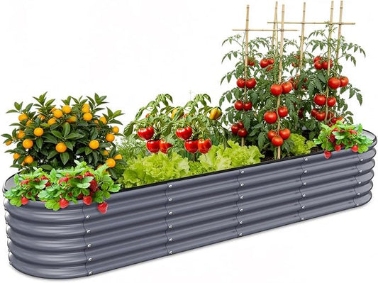 Gruper Galvanized Raised Garden Bed, 8×2×1.4 ft Tall Oval Large Metal Planter Raised Garden Boxes Outdoor for Vegetable Fruits Flower Herb, Anti-Rust and Sturdy & Easy-Setup