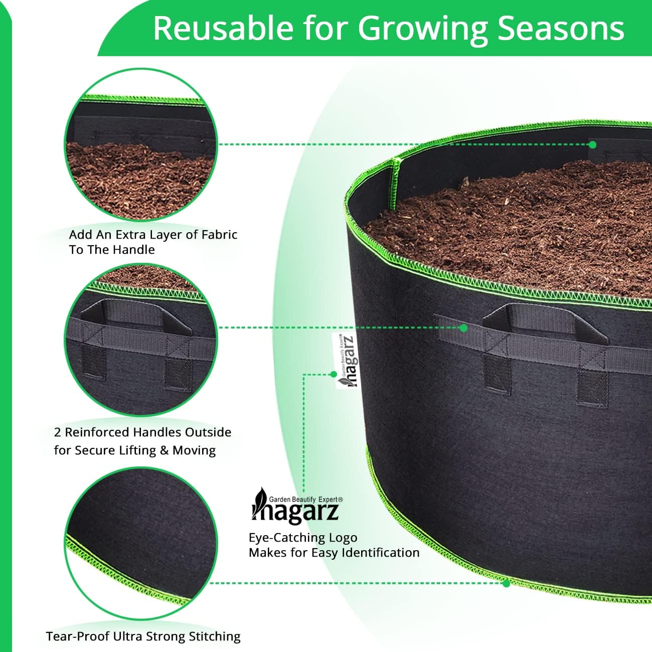 2-Pack 200 Gallon Fabric Flower Pots Garden Felt Grow Bags with Handle (Black)