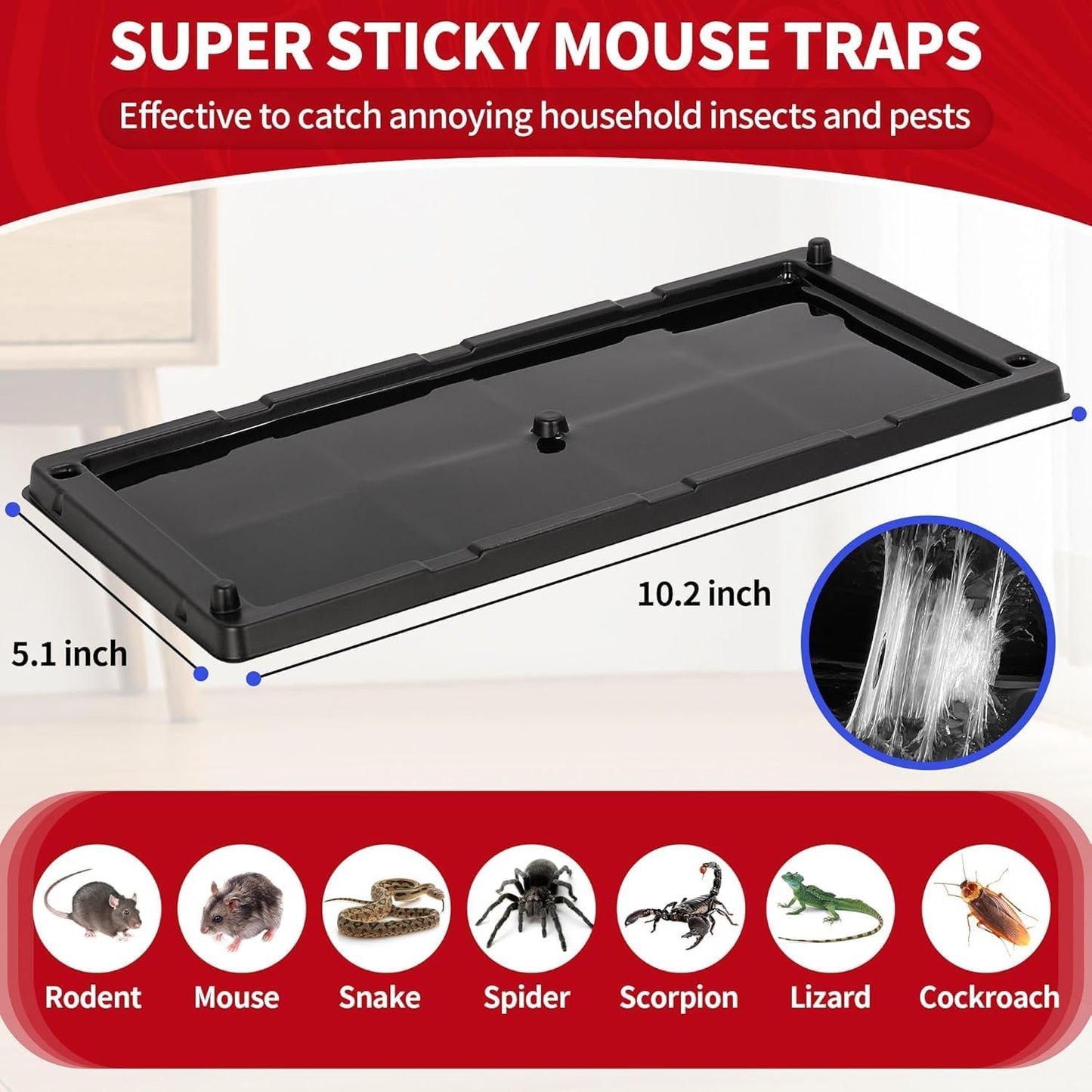 LULUCATCH Glue Mouse Traps Indoor for Home 1200 Pack, Pre-Baited Sticky Plastic Glue Boards for House, Snake, Lizard, Insect, Mice, Rats & Spider Traps, Pet Safe Pest Control