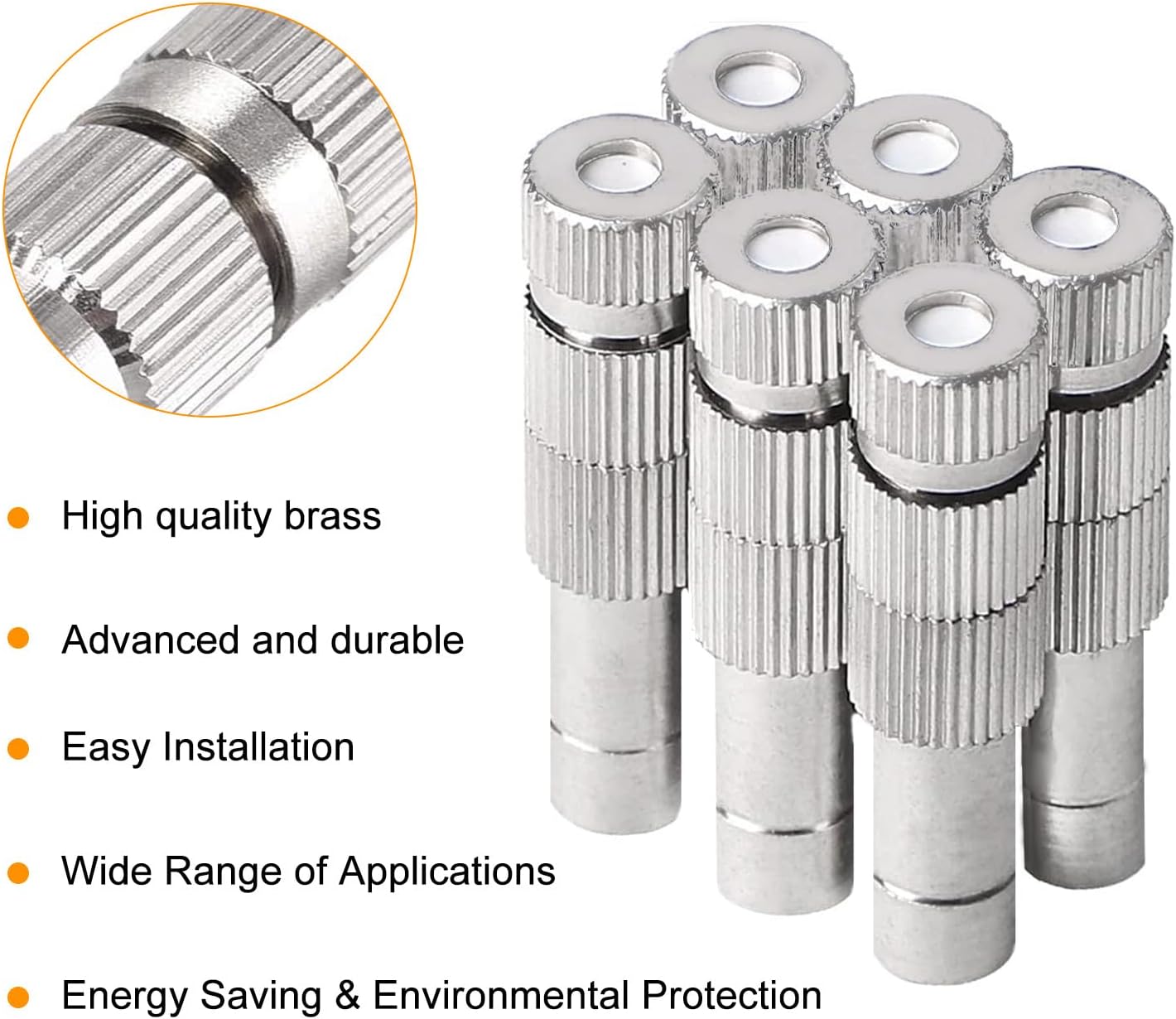 20pcs Brass Mister Nozzles, 6mm Misting Nozzles for Outdoor Cooling System, Landscaping, Air Humidification, Greenhouse Irrigation (with Filter, 0.016"/0.4mm Orifice)