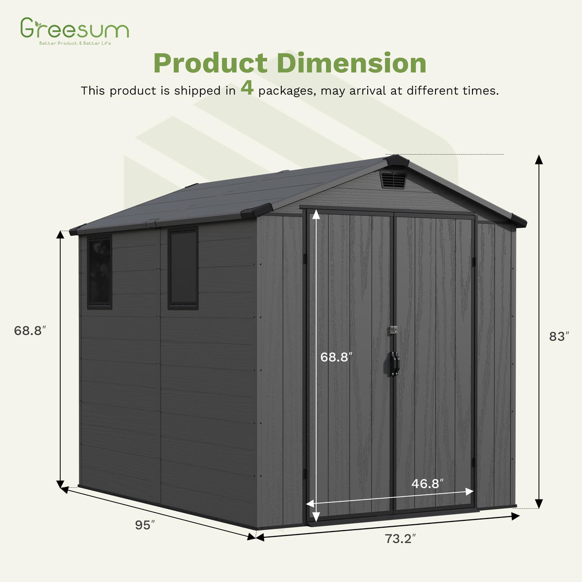 6x8FT Plastic Outdoor Storage Shed with Floor (6x8FT / Dark Gray)