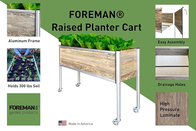 Foreman Raised Garden Bed with Wheels- Outdoor Garden Box- Outdoor Planter Box- 36”Lx12”Wx27”H - Elevated Planter Box for Backyard Patio Balcony- Amaretto