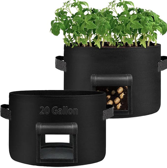 TCBWFY 20Gallon Potato Grow Bags with 2 Flaps,2 Pack Heavy Duty 14oz/yd² Potato Grow Bags,Planting Bag with Sturdy Handles and 2 Harvest Windows,Vegetable Grow Bags for Planting Potato,Carrots