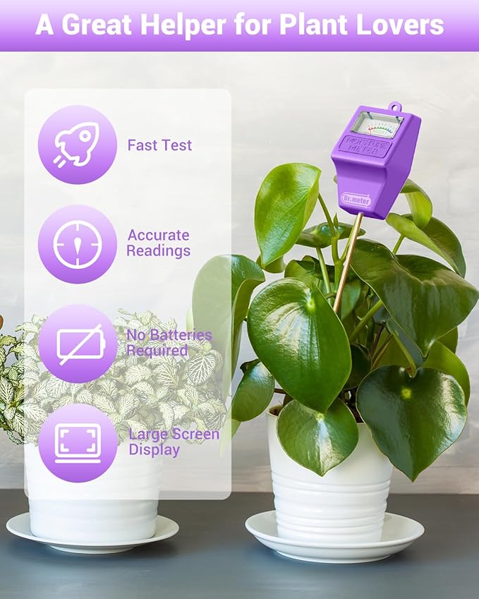 Soil Moisture Meter Tester for Plants, Hygrometer Moisture Sensor for Houseplants Indoor Outdoor Garden Lawn Use - Plant Water Meter Gauge Test Kit, No Battery Needed - Gardening Gifts