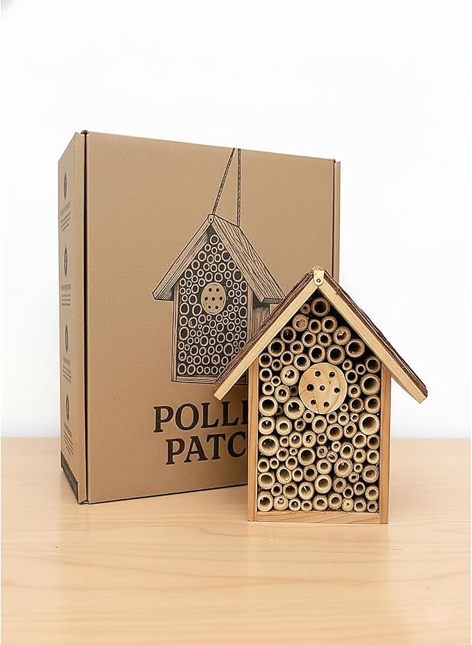 Redwood Mason Bee House - Solitary Insect Hotel & Wooden Nesting Habitat | Leafcutter Bee Hive with Easy-Hang Jute Rope | Outdoor Garden Decor & Weatherproof Beneficial Bug Home for Pollinators