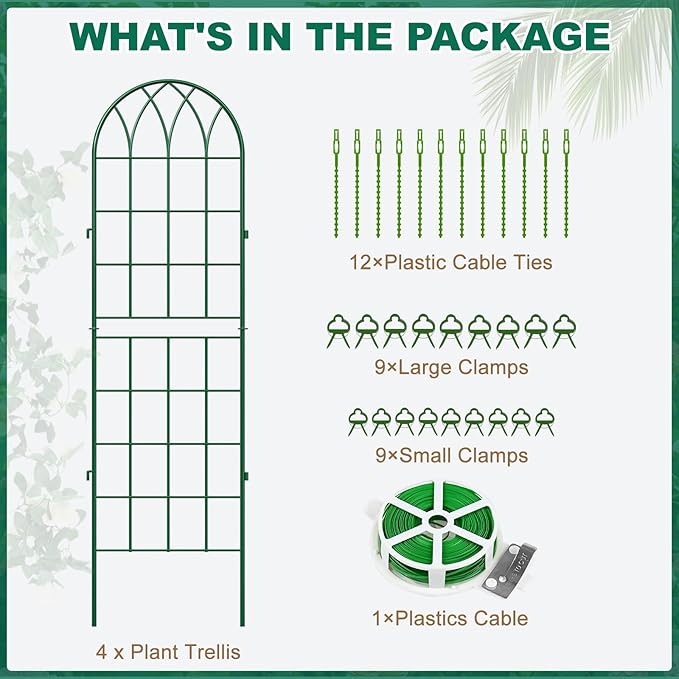 4 Pack Metal Garden Trellis for Climbing Plants, 71 Inch Green Metal Garden Trellis for Vines Plant Rose Vegetable Support,Large Decorative Outdoor Trellis