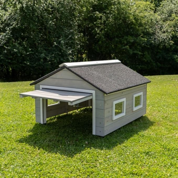 My Robot Home Plus Robotic Mower Shed, 43x37x29in, Weatherproof Garage for Luba, Husqvarna Automower, Gardena, and More (Grey & White)