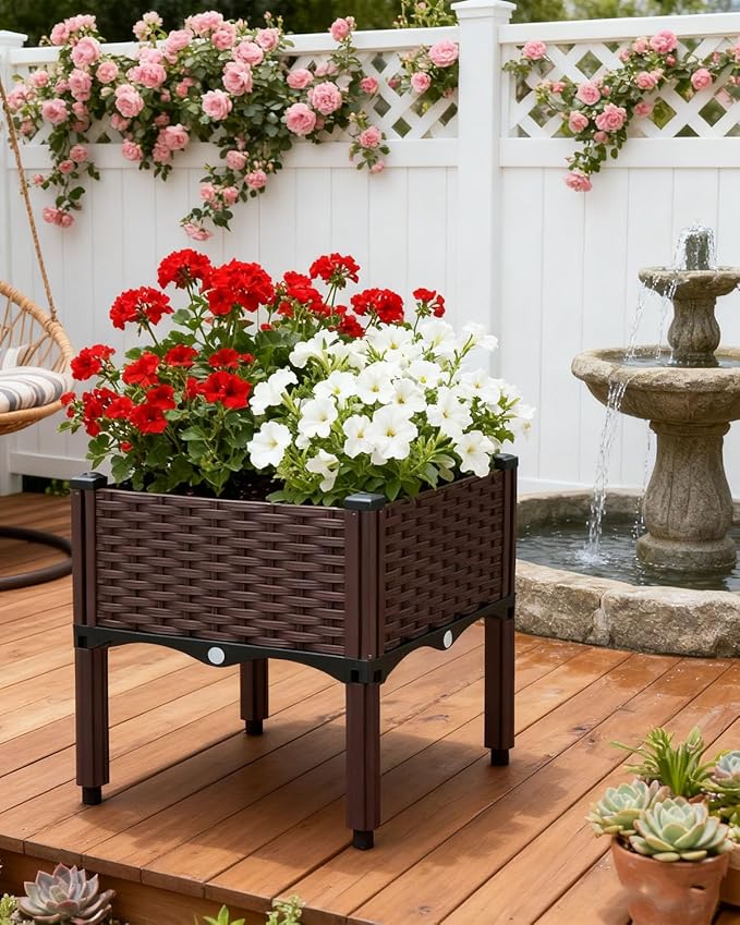 zeng Elevated Raised Garden Bed Planter with Drainage Holes – Reinforced PP Material, 15.7”x15.7”x15” for Vegetables, Flowers, Herbs – Patio, Deck, Balcony (1 Set)