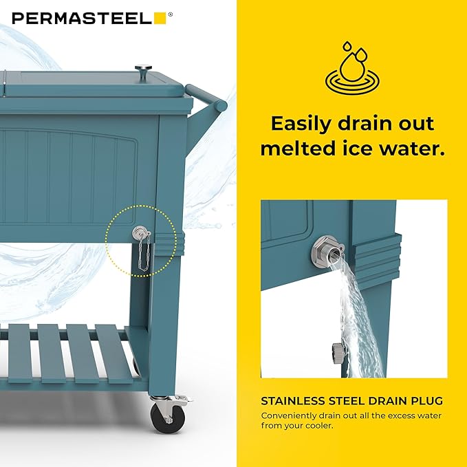 Permasteel Party Cooler with Divider, Spacious 80-Qt Capacity, Chills 36hrs, Serving Tray, Rolling Ice Chest for Indoor and Outdoor Entertainment, Matte Teal