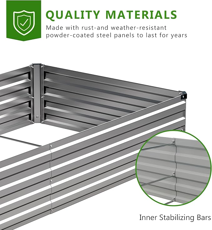 2PCS 9x3x1ft Galvanized Raised Garden Bed Kit, Galvanized Planter Raised Garden Boxes Outdoor, Large Metal Raised Garden Beds for Vegetables,Silver