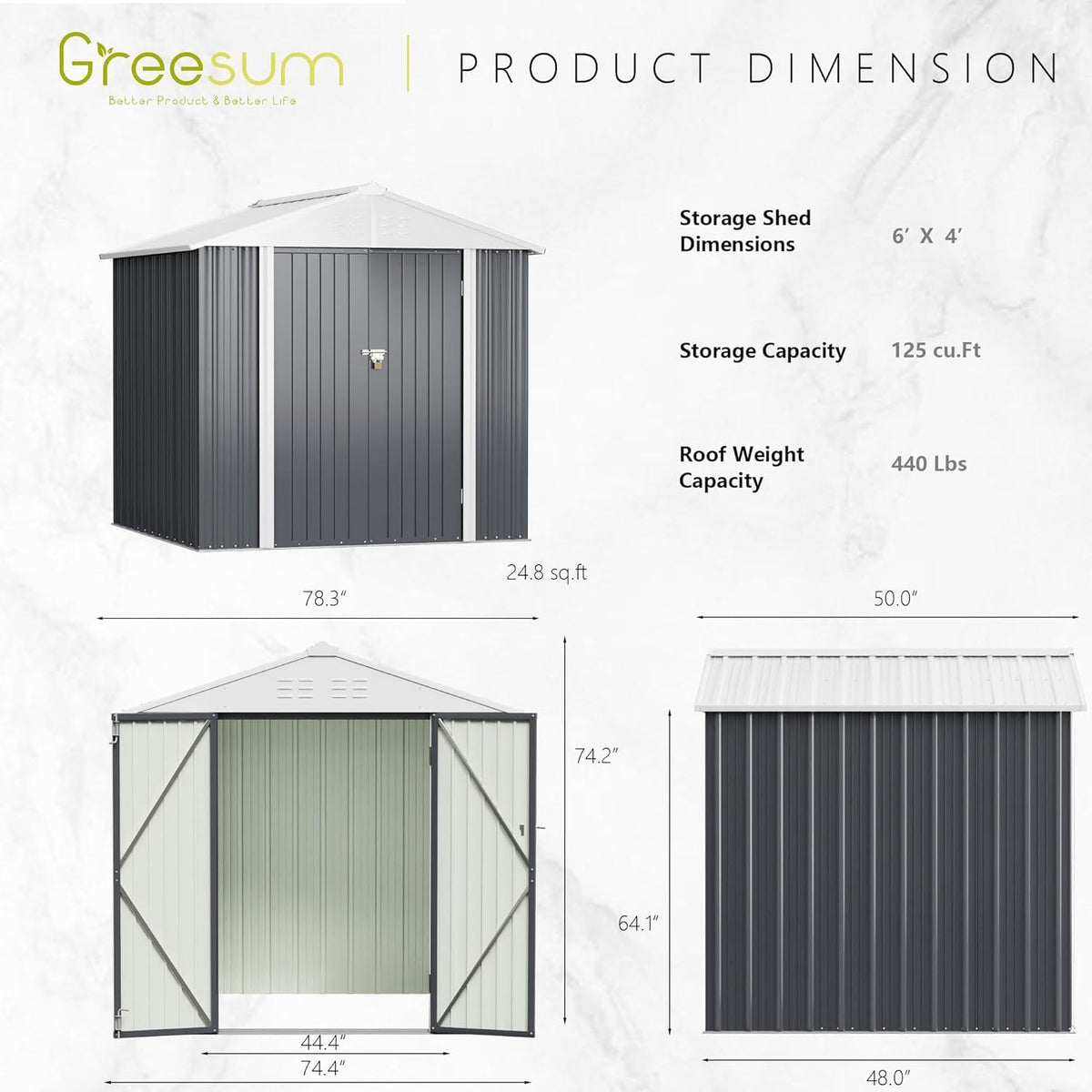 6x4FT Outdoor Storage Shed (6x4 / Gray)