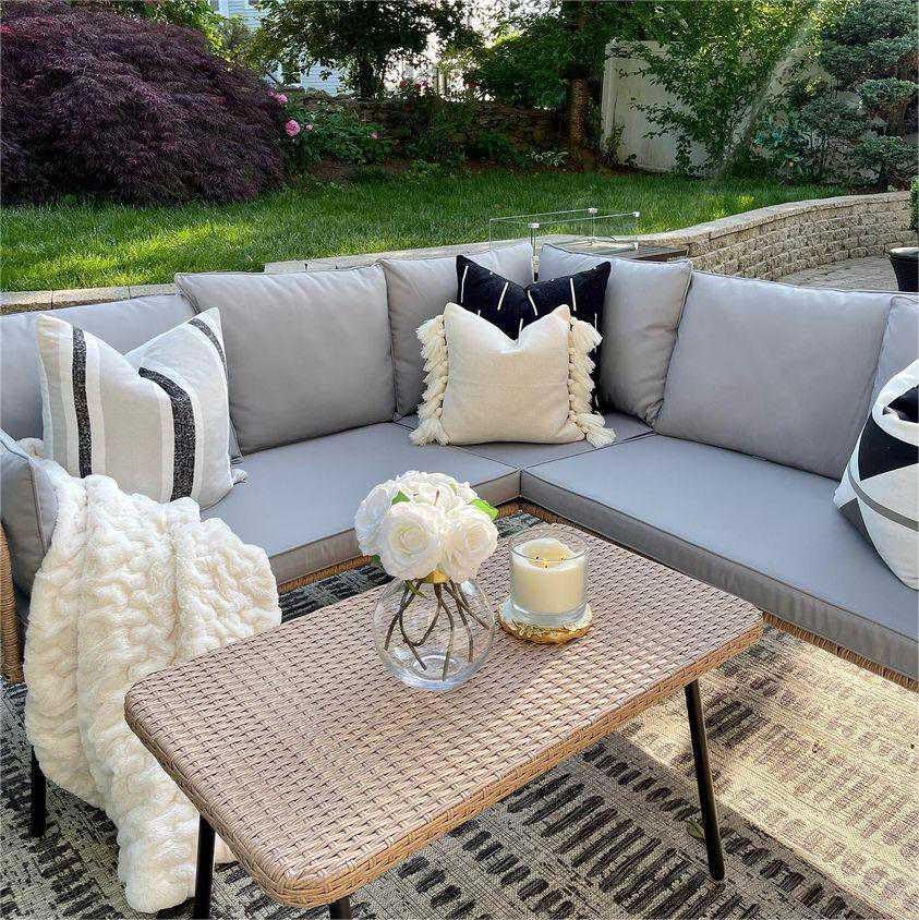 4 Pieces Patio Furniture Set (4PCS Sofa Set / Grey)