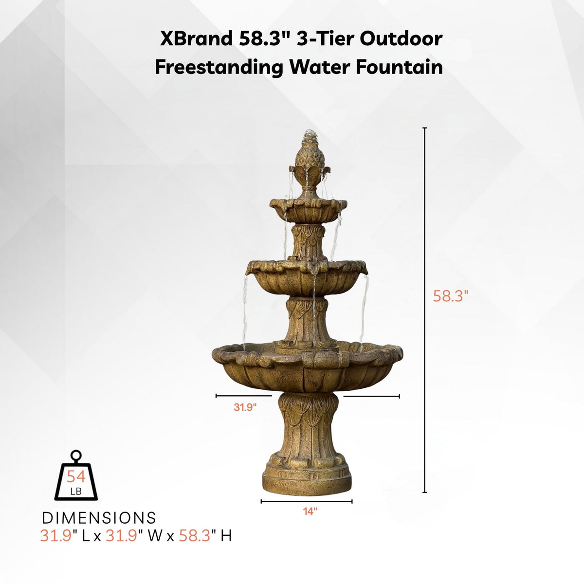 58.3" 3 Tier Outdoor Freestanding Water Fountain (Beige)
