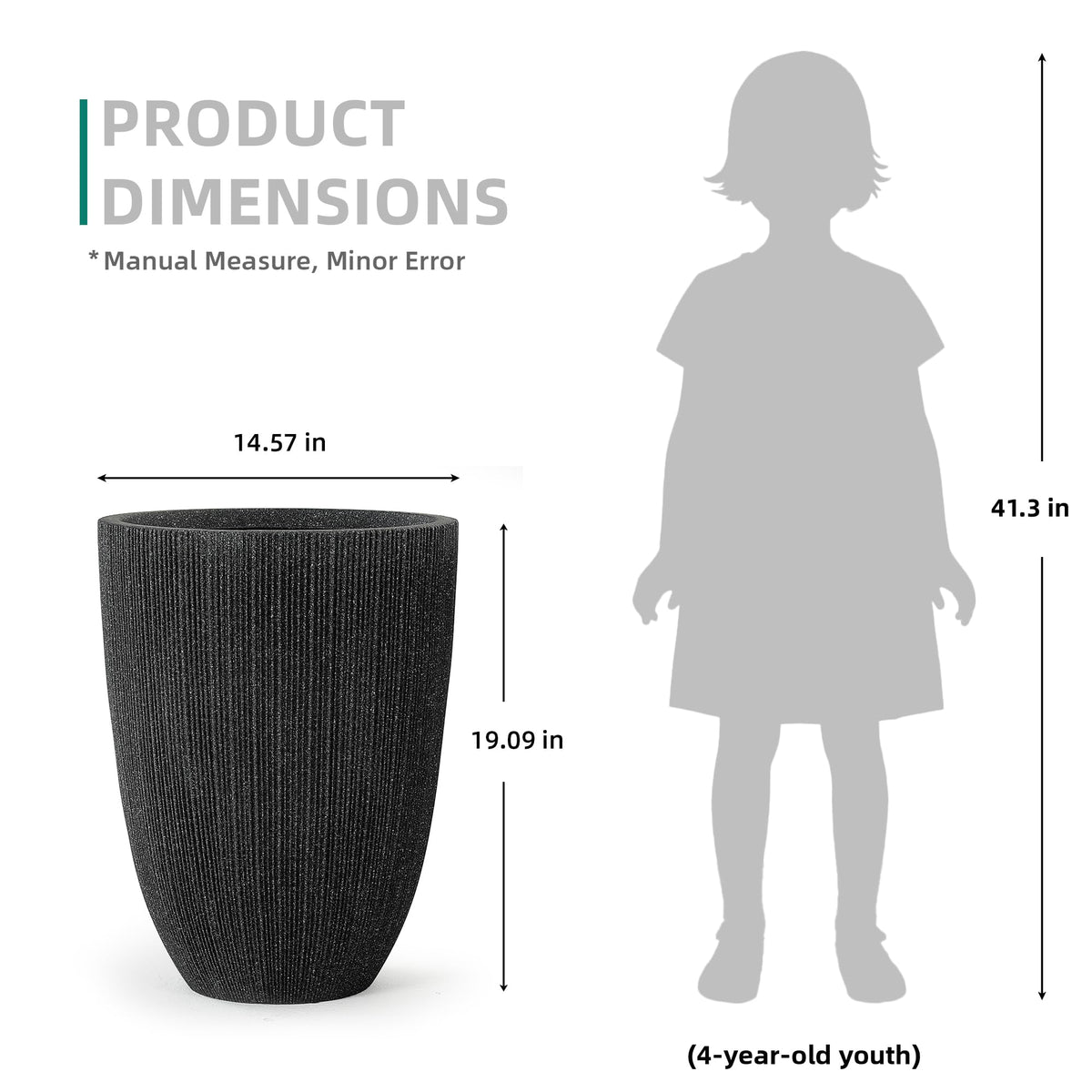 2 Pack 19" Black Resin Tall Round Planters with Fluted Texture (19"h-black Fluted)