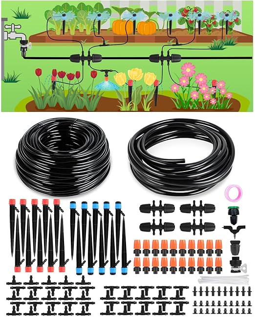 Drip Irrigation System for Watering Garden: 230FT Misting Sprinkler DIY Devices with Tubing Hose for Indoor Plants Outdoor Flower Beds Raised Growing Lawn Tree Patio Hydroponic