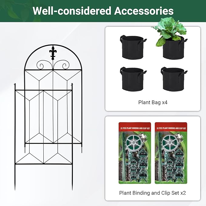 4 Pack 70.8" x 19.5" Metal Garden Trellis, Black Coated Rustproof Metal Trellis Outdoor, Trellis for Climbing Plants for Roses, Vine Cucumbers, Vegetables, Flower Support