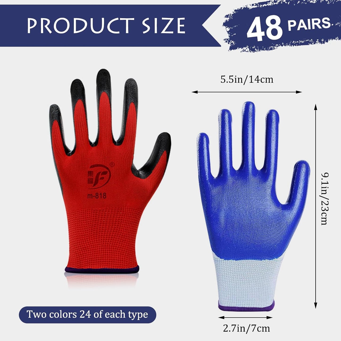 48 Pairs Garden Gloves for Women Men Breathable Rubber Coated Yard Safety Work Thorn Proof Work Gloves