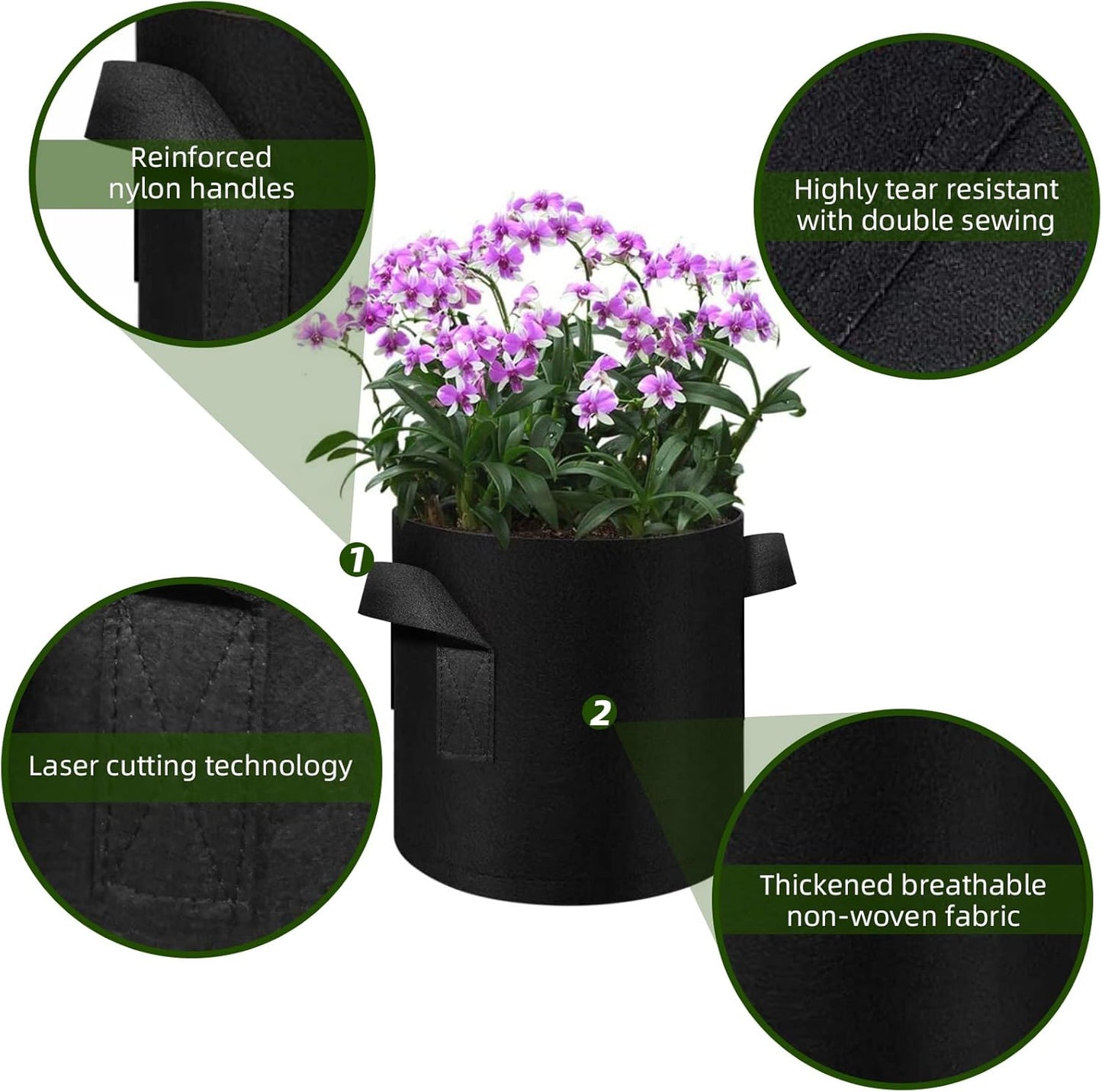 12-Pack 7 Gallon Plant Grow Bags, Thickened Nonwoven Fabric Pots with Handles, Vegetable Planter Bags Containers, Cloth Planters for Garden Vegetable/Flower/Plant/Fruits Outdoor (Black)
