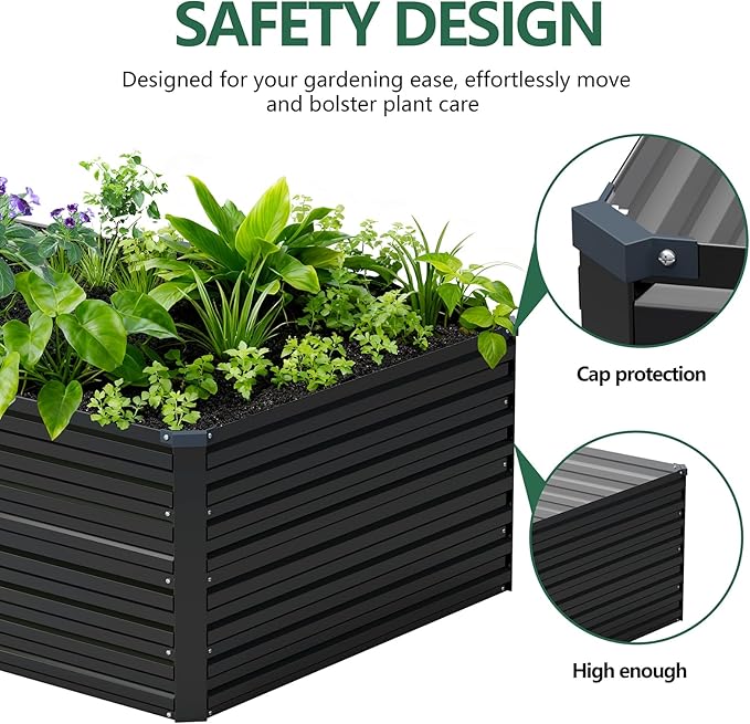 Vengarus 6x3x2FT Galvanized Raised Garden Bed Kit, Deep Root Planter Box for Vegetables, Flowers, Herbs, and Succulents - 269 Gallon Capacity,Black