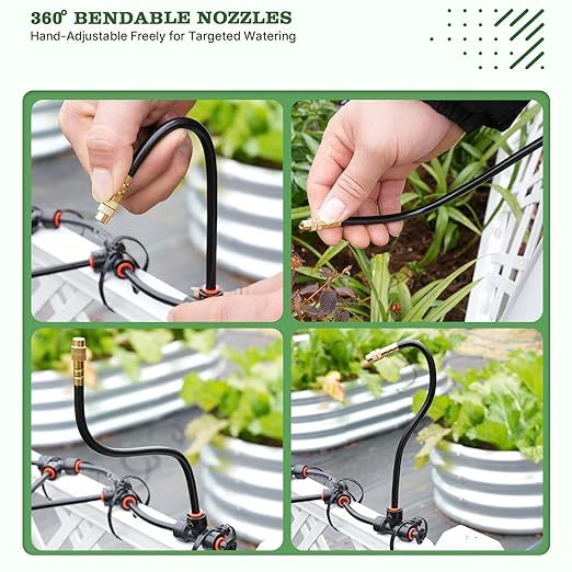 A ANLEOLIFE 50FT Drip Irrigation Kit for Patio, Potted Plants, 360° Bendable Copper Nozzles, Quick-Connect 1/4" Tubing for Container Gardens, Micro Drip with Adjustable Water Flow (Timer Not Included)