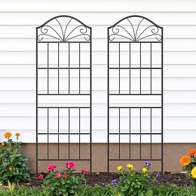 Metal Trellis for Climbing Plants Outdoor, 60 * 19.7 Inch Tall Garden Trellis with Black Rustproof Coating, Decorative Rose Trellis for Climbing Roses, Vines, and Flowers, 2 Pack