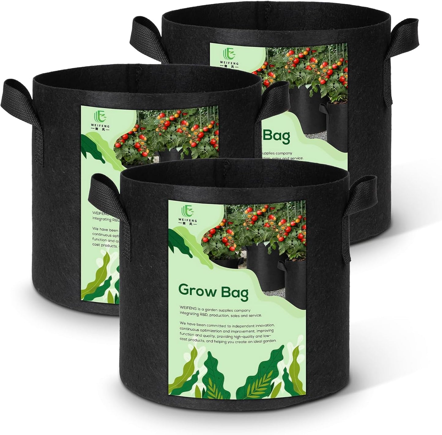3-Pack 20 Gallon Grow Bags Thickened Large Flower Pots Outdoor Fabric Pot with Handles