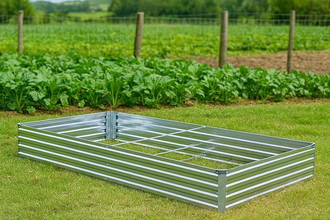 2 Pack 8x4x1FT Galvanized Raised Garden Beds Kit Outdoor Metal Gardening Planter Box for Vegetable Elevated Flower Herbs,Silver