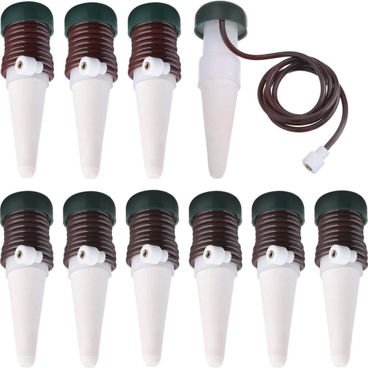 Hestya 10 Pack Plant Watering Stakes Automatic Devices Plant Self Drip Irrigation Slow Release Indoor Outdoor Terracotta Water Spikes for Potted Plants Flower (Black Base)