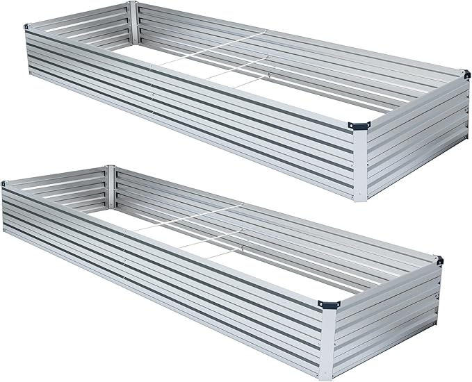 2 Pack 8x2x1FT Galvanized Raised Garden Beds Kit Outdoor Metal Gardening Planter Box for Vegetable Elevated Flower Herbs,Silver