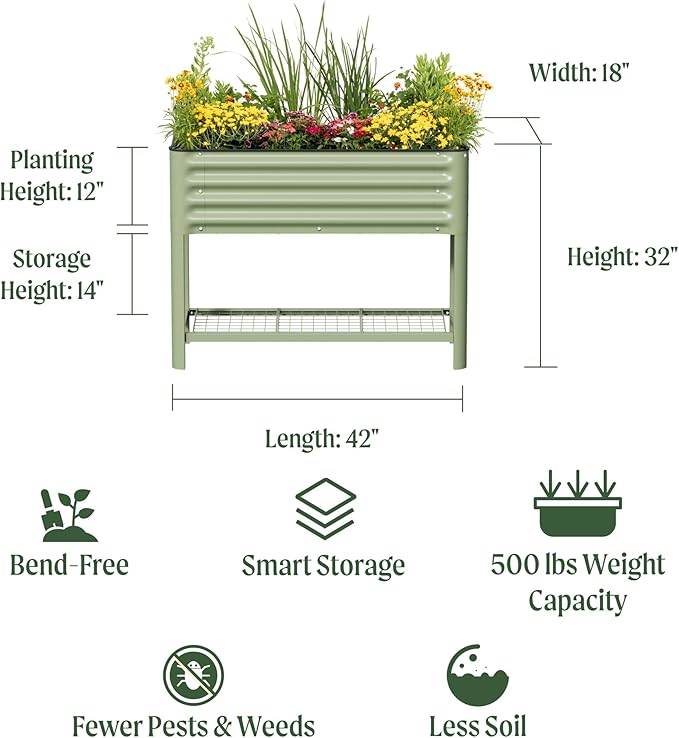 Elevated Raised Garden Bed- Slim Series, 1.5' x 3.5' Outdoor Planters Boxes with Legs & Storage Rack for Patio, 500 Lbs Weight Capacity, Raised Beds for Gardening Herbs Vegetables Flowers, Modern Gray