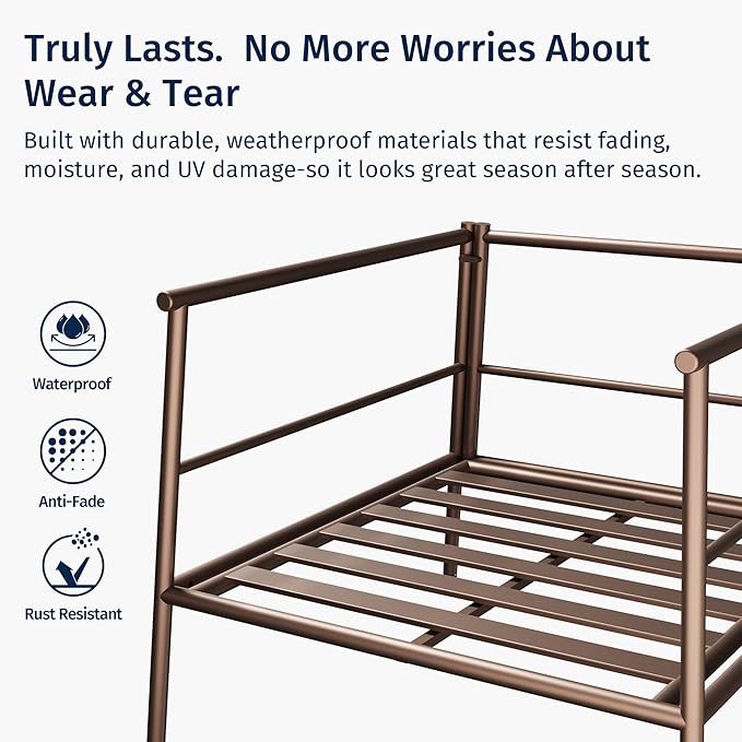 East Oak 3-Piece Patio Furniture Set | Armchairs & Coffee Table | Outdoor Furniture with Cushions | Deep Seating Modern Conversation Set | Garden, Porch, Balcony & Backyard | Chestnut & Apricot