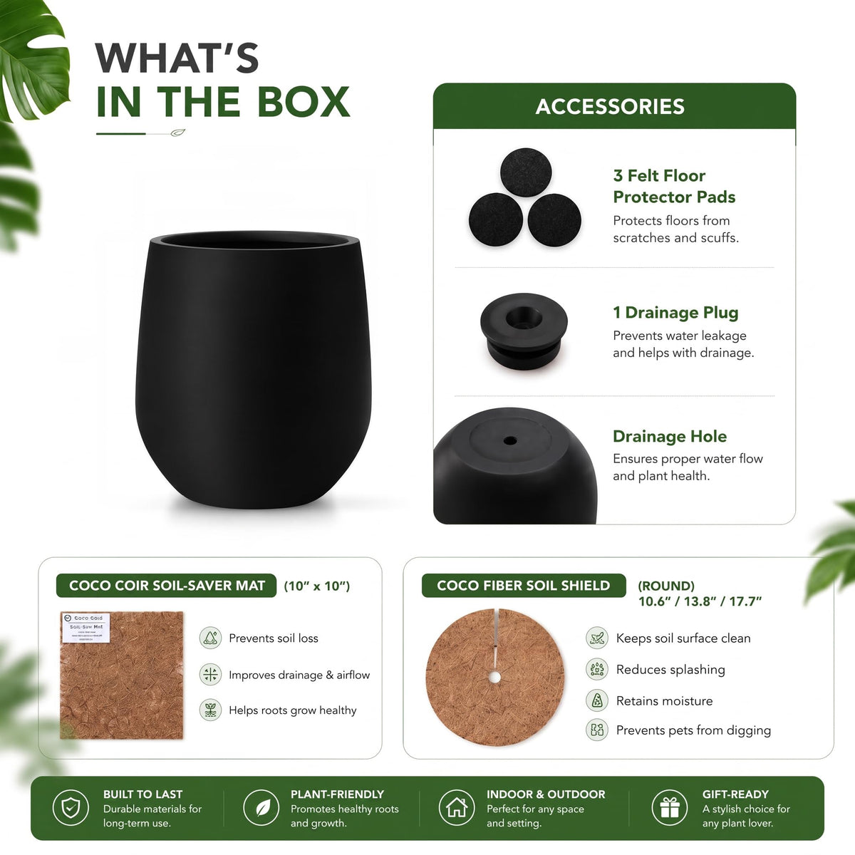 Premium Mt Wilson Tall Tapered Fiberstone Planter for Indoor Outdoor Use (Black / 20.1'' D x 21.9'' H)