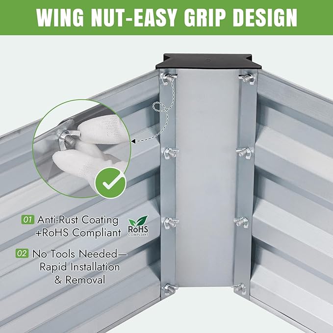 INNO STAGE Galvanized Raised Garden Bed Kits, 8x2x1ft Metal Raised Garden Beds Outdoor, Large Steel Raised Planter Bed with Gloves for Vegetables & Flowers Patio Ground Planter Box(Silver, 2PCS)