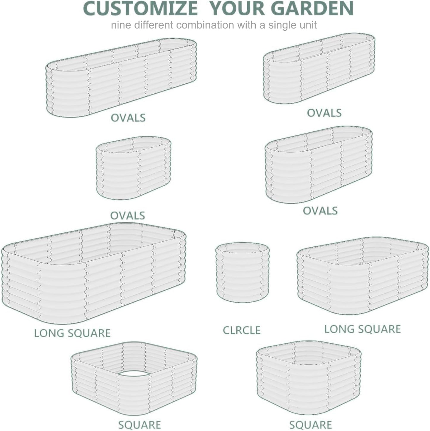 2Pcs Galvanized Steel Raised Garden Bed 8x2ft Oval - 17" Tall 9-in-1 Modular Planter Box for Vegetables/Flowers, Rust-Proof Metal Outdoor Planters Rubber Edging (Grey)
